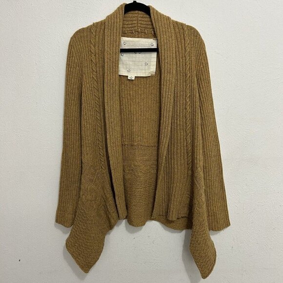Anthropologie Sweaters - Anthropologie Canary Ribbed Cardigan Sweater Wool Blend Mustard Yellow Size M